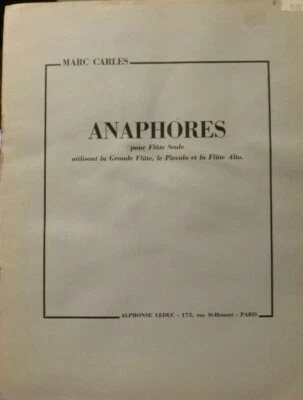 Flute Alone: Anaphores by Marc Carles New Publisher price $15.40 Item 7T - Image 1 of 4