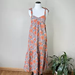 Neu ZARA Zeltkleid Größe XS Blogger Lieblings Maxi selbstbindend orange Blumenmuster abgestuft - Bild 1 von 9