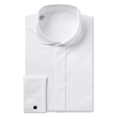 Bianco Ali Colletto Camicia Doppio Bracciale Manica Lunga Semplice Regular Arco - Immagine 1 di 2