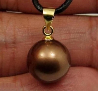 Huge AAAA16mm Perfect Round Chocolate south sea  Shell Pearl Pendant 14k gold - Image 1 of 4