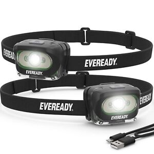 Rechargeable LED Headlamps (2-Pack) IPX4 Water Resistant Head Lights for