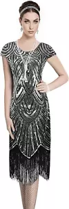 Flapper Great Gatsby Roaring 1920s Retro Tassel Fringe Silver Sequin Dress NEW - Picture 1 of 16