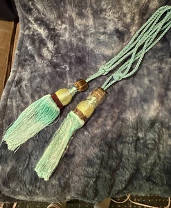 Curtain Tiebacks Tassel/ Tie-Backs Rope Handmade TEAL / AQUA - Picture 1 of 10