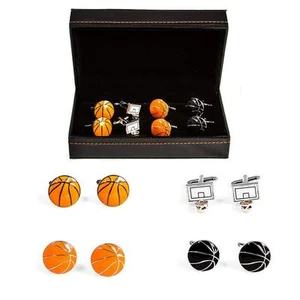 4 Pairs Basketball Hoop and Basketballs Cufflinks Wedding Dad Gift Box Free Ship - Picture 1 of 6