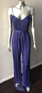 Palazzo Jumpsuit mit Gürtel weites Bein Herzausschnitt blau Party Kunstseide Einteiler S - Bild 1 von 4
