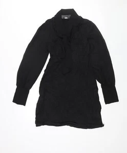 Oasis Womens Black Acrylic Jumper Dress Size 10 V-Neck Pullover - Bow Detail Sem - Picture 1 of 10