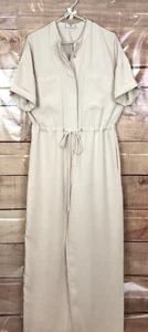 Mango Suit Women S Oversized Romper Light Beige Hidden Buttons Pocket Drawstring - Picture 1 of 8
