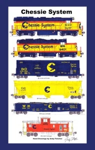 Póster enmarañado Chessie System Local Train 12"x18" firmado por Andy Fletcher - Imagen 1 de 1