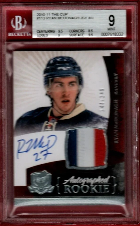 2010-11 THE CUP RYAN McDONAGH ROOKIE 3 CLS PATCH BGS 9 AU 10 RC UD /249 MINT - Image 1 of 1
