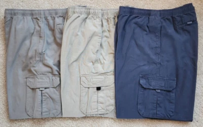 3 PAIR Big Men's John Blair Cargo Pants Khaki Gray Tan Elastic Drawstring 44Lx30 - Image 1 of 4