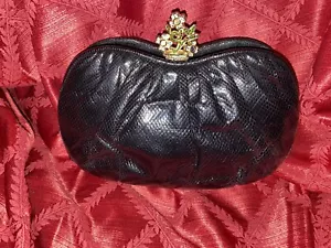 Judith Leiber Womens Black Snakeskin Jewels Evening Clutch Mirror/Comb Handbag - Picture 1 of 20