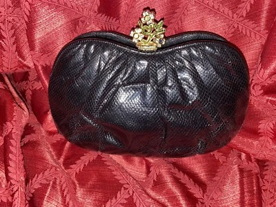Bolso de mano Judith Leiber para mujer negro piel de serpiente joyas noche sin asas espejo/peine Foto 1 de 4
