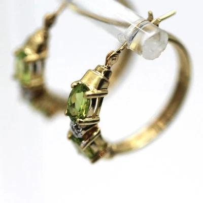 10k Yellow Gold Green Tourmaline Hoop Earrings w/ White Gold accent - Image 1 of 4
