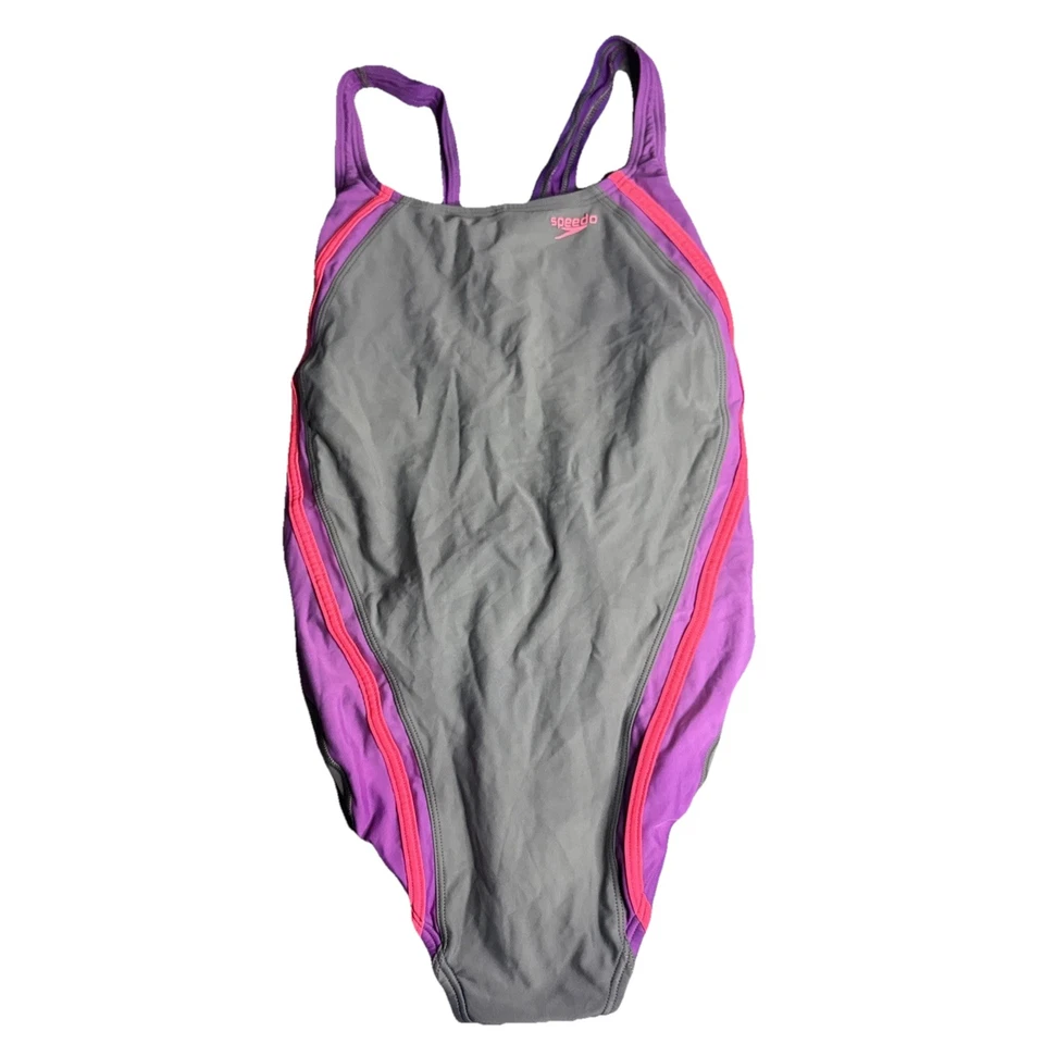 Traje de baño Speedo PowerFLEX Eco de una pieza para mujer - talla 14 - gris púrpura rosa Foto 1 de 4