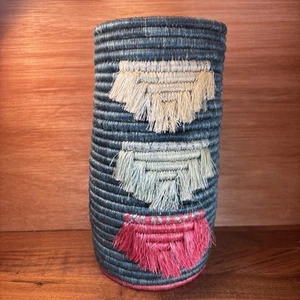 African Hand Woven Sisal Sweet Grass Vase Basket Wine Holder Utensil Holder 8.5” - Picture 1 of 9