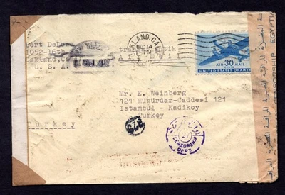 US EGYPT TURKEY 1943 WWII CENSORED OAKLAND CALIFORNIA COVER US & EGYPT CENSORED - Image 1 of 2