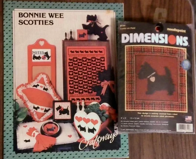 Bonnie Wee Scotties cross stitch & Dimensions needlepoint Scottie on Plaid KIT - Image 1 of 2