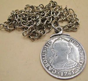 COINS - 1781 Silver 2 Reals Mexico - Fine - Converted To Albert Watch Chain Fob - Picture 1 of 3