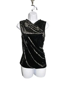 White House Black Market schwarz zerquetschter Samt launisch Goth Fairycore Top Gr. M - Bild 1 von 7