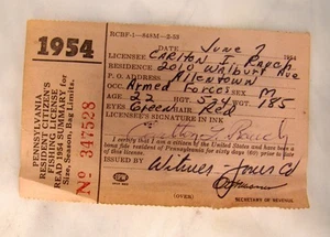 Licencia de caza Pennsylvania 1954 vintage  - Imagen 1 de 3