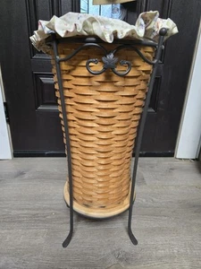 Longaberger Hostess Umbrella Basket, Wrought Iron Stand,w/ Insert&Wooden - Picture 1 of 23