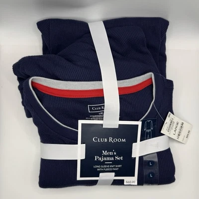 Club Room Large Mens Pajama Set Long Sleeve Knit Shirt With Fleece Pant - Image 1 of 2