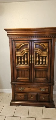 vintage wooden wardrobe with interior shelfs and two drawers - Image 1 of 3
