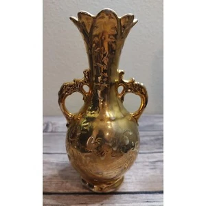 Vintage 24K Weeping Gold Ceramic Double Handle Bud Vase Made in the USA - Picture 1 of 4