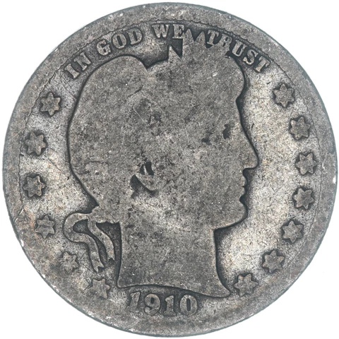 1910 (P) Barber Quarter 90% Silver About Good AG Cover