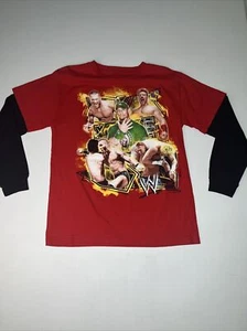 WWE Boys XL 14-16 Wrestling Superstars Cena Orton long sleeve T-Shirt Red/Black - Picture 1 of 6