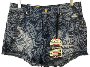 NWT CELLO JEAN MINI SHORTS Junior S.13 Blue VINTAGE WASH Paisley Distressed - Picture 1 of 4