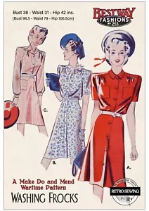 1940s Vintage Sewing Pattern | Make Do and Mend Wash Frocks | 38 (96.5cm) - Picture 1 of 2