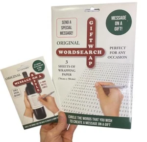 Paquete de 5 etiquetas de crucigramas para botellas de vino + paquete de 3 papeles de regalo - ¡COMBO! - Imagen 1 de 9