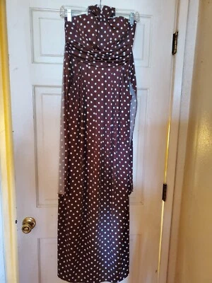 J F W Extra Long Brown and white polka dot gown w/pockets - Image 1 of 2