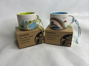 Lot Of 2 STARBUCKS Hawaii & Waikiki Mug Cup You Are Here Collection Ornament NIB - Picture 1 of 7