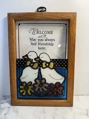 Marco de madera flor patos atrapasol campo vitral de colección bienvenida amistad Foto 1 de 4
