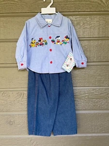 Vintage Disney Babies Outfit Chambray Denim Shirt & Jeans Button Front NWT 18m - Picture 1 of 12