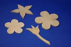 4 x Holz Form Rohling Blüten Blumen / handgefertigt / zum Bemalen - Bild 1 von 1