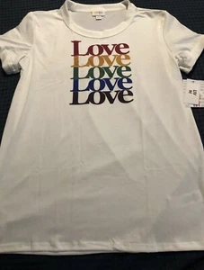 Camiseta Lularoe M Liv Escote Acanalado y Puños Medio Arco Iris Love Med #428 - Imagen 1 de 7