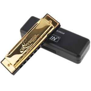 Gold / Silver 10 Hole 20 Tone Blues Harmonica Key of C Mouth Organ - Picture 1 of 12