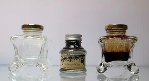 Paire de réservoirs pour encriers anciens en verre métal bouteille d'encre Tardy - Bild 1 von 4