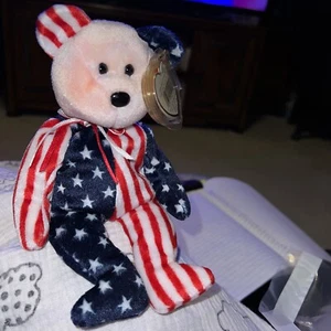 Ty Beanie Baby, Pink Face Spangle The Bear con errores 1999, retirado raro nuevo de colección - Imagen 1 de 18