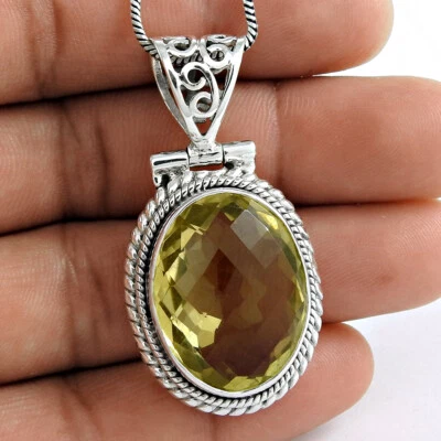 Women Gift Lemon Quartz Stone Vintage Pendant 925 Sterling Silver A37 - Image 1 of 4
