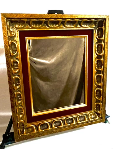 Antique Gilt Gesso & Red Velvet Framed Mirror Art Nouveau Victorian Cover