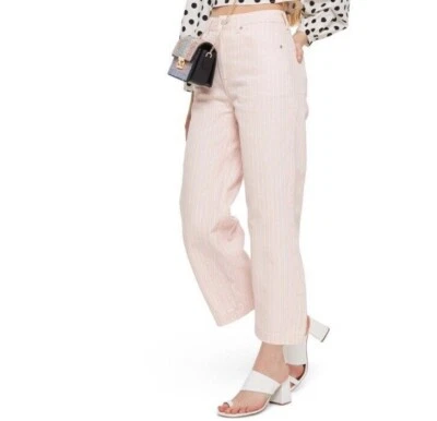 Topshop Moto Women's Blush Pink Pinstriped Wide Leg Cropped Jeans Size 30 New - Image 1 of 4