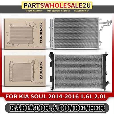 Kit de refrigeración de radiador y condensador de CA de aluminio de 2 piezas para Kia Soul 14-16 1,6 L 2,0 L Foto 1 de 4