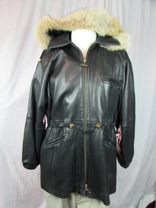 Damelle * Vintage Schwarzer Lammfell* Ledermantel Jacke mit Fell abnehmbarer Kragen S - Bild 1 von 10