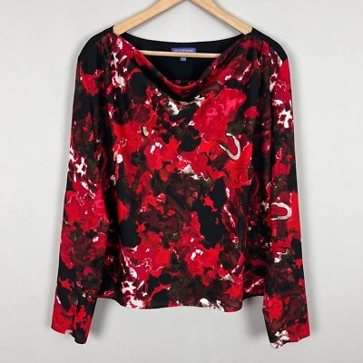 Blusa Top Vivienne Tam Mujer 10 Rojo Negro Capucha Cuello Manga Larga Arte Abstracto Foto 1 de 4