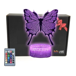 Butterfly 3d Illusion Lamp Bedroom Decor Night Light With Greeting Card16 Colors - Picture 1 of 6
