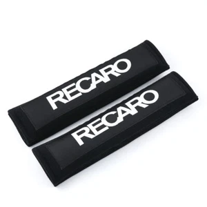 2pcs JDM Black Seat Belt Cover Shoulder Pads with Recaro Embroidery Racing Logo - Picture 1 of 3